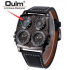  EU Direct  Oulm 1140 Men s Large Watch  Dual Time Zones  Compass  Thermometer   Big 5cm Multi Function Dial   Long 16 22cm Black Genuine Leather Strap  Square 