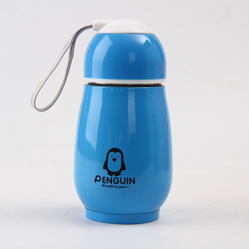 [EU Direct] Portable 300ml Stainless Steel Thermos Vacuum Flasks Kids Cartoon Penguin Thermal Insulation Water Bottle Children Travel Vacuum Cup Blue