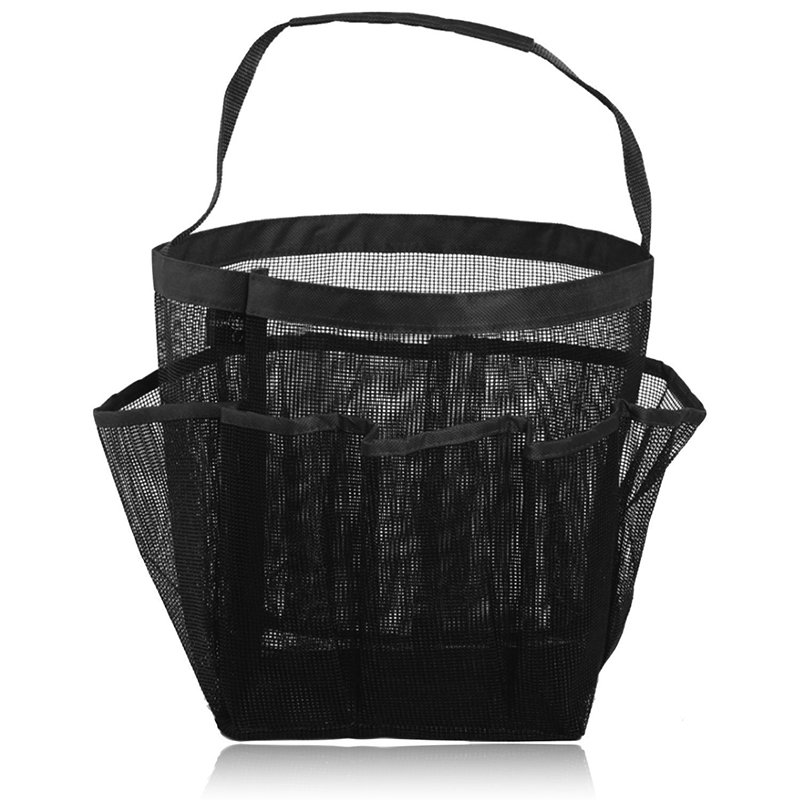 [EU Direct] Portable Mesh Shower Tote, Quick Dry Hanging Toiletry and Bath Organizer with 8 Storage Pockets, Perfect Travel Bag Black_20*20*19CM