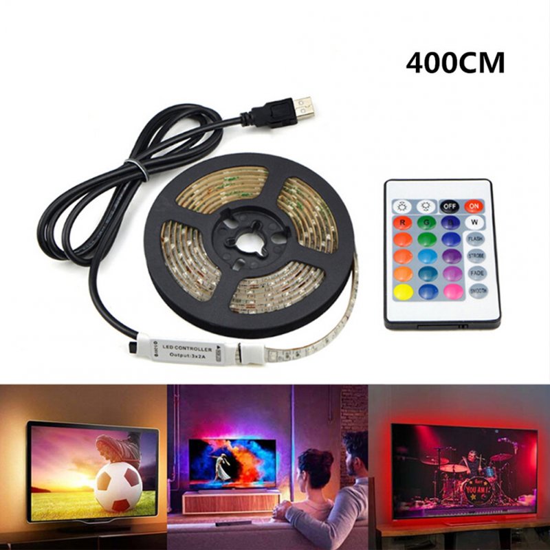 [EU Direct] USB 5V LED Waterproof String Light Lamp Flexible RGB Changing Light Tape with Remote Control Ribbon  RGB_400cm
