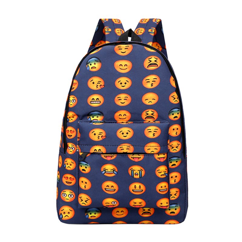 [EU Direct] Unisex Students' Big Capacity Backpack Oxford Cloth Cute Expression Shoulder Bag Dark blue