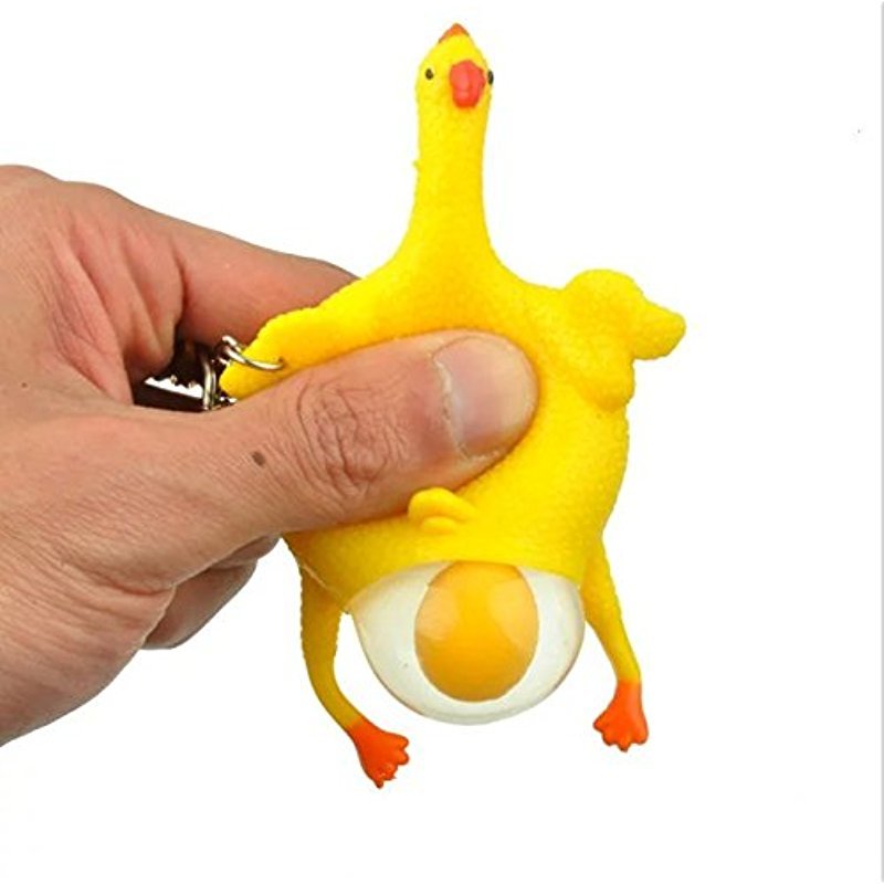 EU Vent chicken whole person trick funny toy squeeze layer chicken key chain 1PCS