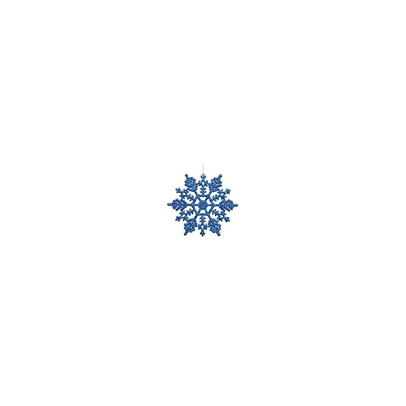 EU Vickerman Plastic Glitter Snowflake, 4-Inch, Blue, 24 Per Box