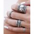  EU Direct  Vintage 4pcs Rings Joint Ring Set with Elephant Leaf Pattern Antique Silver