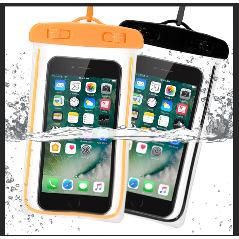 [EU Direct] Waterproof Case, 2 Pack Universal Cell Phone Waterproof Dry Bag Pouch Transparent Snowproof Dustproof for iPhone,Samsung Galaxy And Other Smartphones up to 6 Inches(Black + Orange)