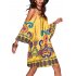  EU Direct  Women Casual Printing Bohemia Skirt Sexy Half Sleeve Strapless V neck Sling Dress yellow S