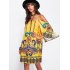  EU Direct  Women Casual Printing Bohemia Skirt Sexy Half Sleeve Strapless V neck Sling Dress yellow S