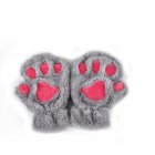 [EU Direct] Women Cute Cartoon Cat Claw Gloves Winter Fingerless Bear Paw Half Finger Gloves