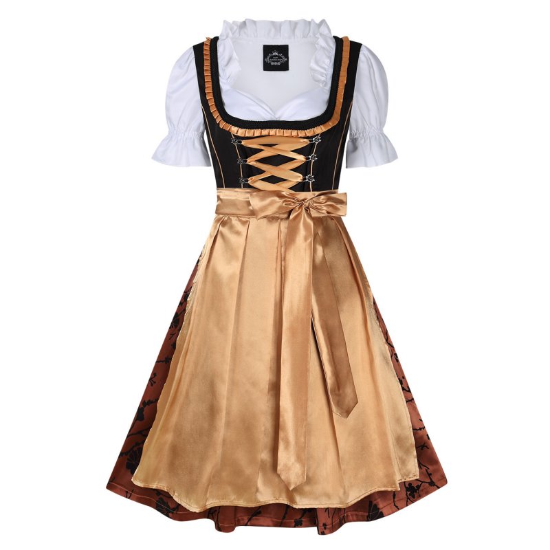 [EU Direct] Women's Classic Stylish Dirndl Dress Three PCS Suit for Bavarian Oktoberfest Costumes