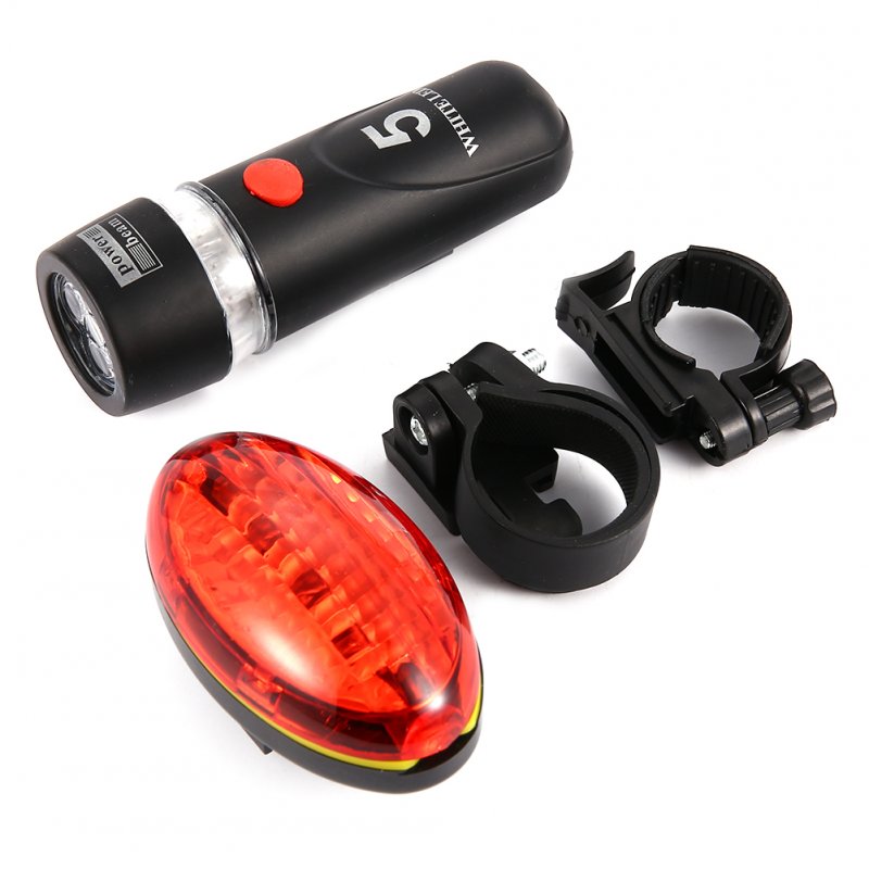 [EU Direct] ight WhiGeneric Bike Warning Light Bicycle Head Light w/ 5 Brte LED + Tail Rear Light Lamp w/5 Red LED