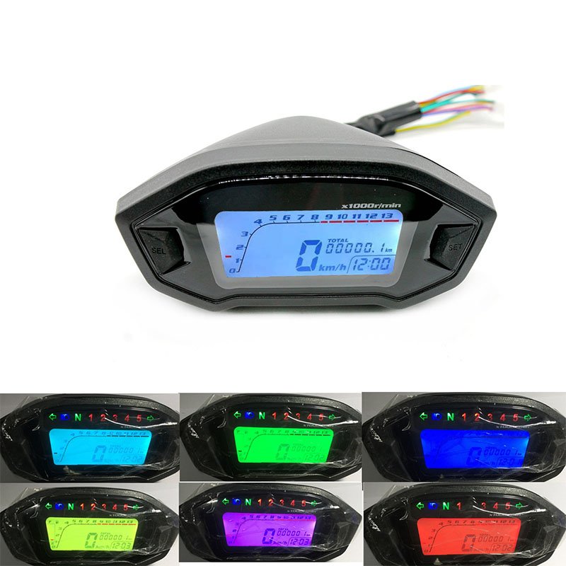 ID 12V Universal Motorcycle LCD Digital 13000rpm Speedometer Backlight Motorcycle Odometer Colorful_B2912