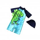 ID 2 Pcs/set Boys Kids Cartoon Dinosaur Printing Swimsuit Muslimah Swimwear with Cap Tyrannosaurus Rex (with cap)_M