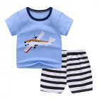 ID 2 Pcs/set Girls Boys Baby Cartoon Printing Short Sleeve Tops+Shorts Summer Suit Blue glider_70 (100-110cm)