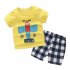  Indonesia Direct  2 Pcs set Girls Boys Baby Cartoon Printing Short Sleeve Tops Shorts Summer Suit Blue glider 70  100 110cm 