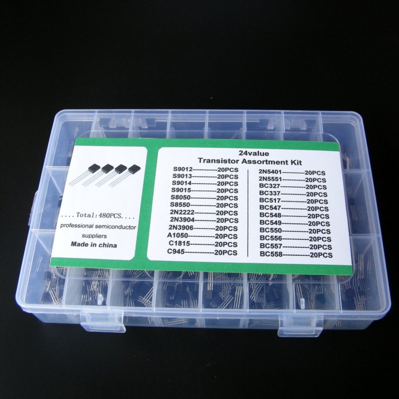 ID 24Values TO-92 Transistor Assortment Assorted Kit Each BC327 BC337 BC517 BC547 BC548 BC549 2N2222 3906 3904 5401 5551 C945 1015 480 pcs / set