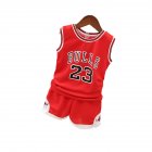 [Indonesia Direct] 2PCS/Set Unisex Children BULLS Letters Printing Sports Basketball Suit red_90cm