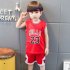  Indonesia Direct  2PCS Set Unisex Children BULLS Letters Printing Sports Basketball Suit red 90cm