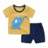  Indonesia Direct  2pcs set Girls Boys Baby Cartoon Printing Short Sleeve Tops Shorts Summer Suit Yellow elephant 80cm