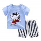 [Indonesia Direct] 2pcs/set Unisex Children Home Suit Short Sleeve Tops+ Shorts Home Wear Suit puppy_80