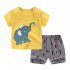  Indonesia Direct  2pcs set Girls Boys Baby Cartoon Printing Short Sleeve Tops Shorts Summer Suit Yellow elephant 80cm