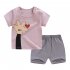  Indonesia Direct  2pcs set Girls Boys Baby Cartoon Printing Short Sleeve Tops Shorts Summer Suit Gray CX25 73cm