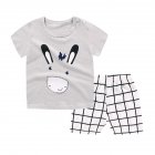  Indonesia Direct  2pcs set Girls Boys Baby Cartoon Printing Short Sleeve Tops Shorts Summer Suit Gray CX25 73cm