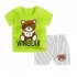  Indonesia Direct  2pcs set Kids Girls Boys Summer Soft Cotton Breathable Cartoon Printing T shirt   Shorts Suit coffee bears 73cm
