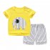  Indonesia Direct  2pcs set Kids Girls Boys Summer Soft Cotton Breathable Cartoon Printing T shirt   Shorts Suit coffee bears 73cm