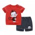  Indonesia Direct  2pcs set Kids Girls Boys Summer Soft Cotton Breathable Cartoon Printing T shirt   Shorts Suit coffee bears 73cm