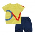 [Indonesia Direct] 2pcs/set Unisex Children Home Suit Short Sleeve Tops+ Shorts Home Wear Suit OV Letters_80