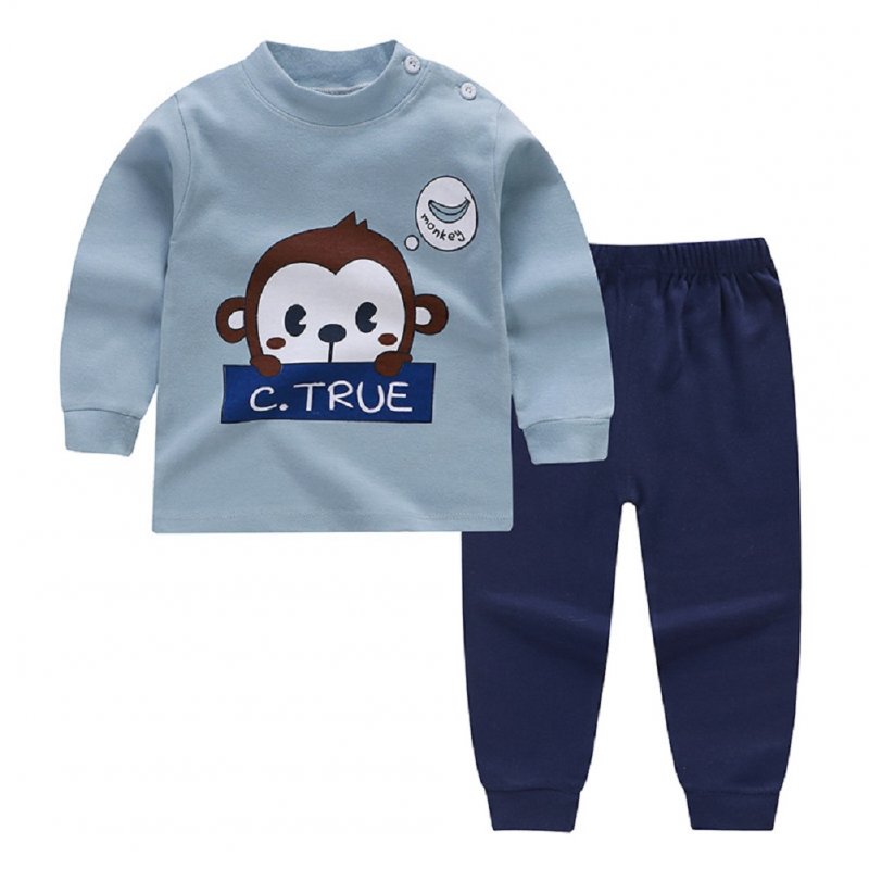 [Indonesia Direct] 2pcs/set Children Homewear Suit Cotton Boys and Girls Long Sleeves Top  Trousers Suit  Monkey_80CM
