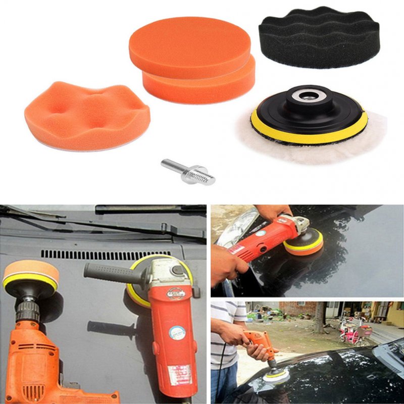 [Indonesia Direct] 3/4/5in Car Polisher Pads, Sponge Polishing Buffer Pad Set with M10 Drill Adapter and Sucker - 7pcs 4