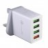  Indonesia Direct  4 Multi Port Fast Quick Charge QC 3 0 USB Hub Wall Charger Adapter UK Plug white