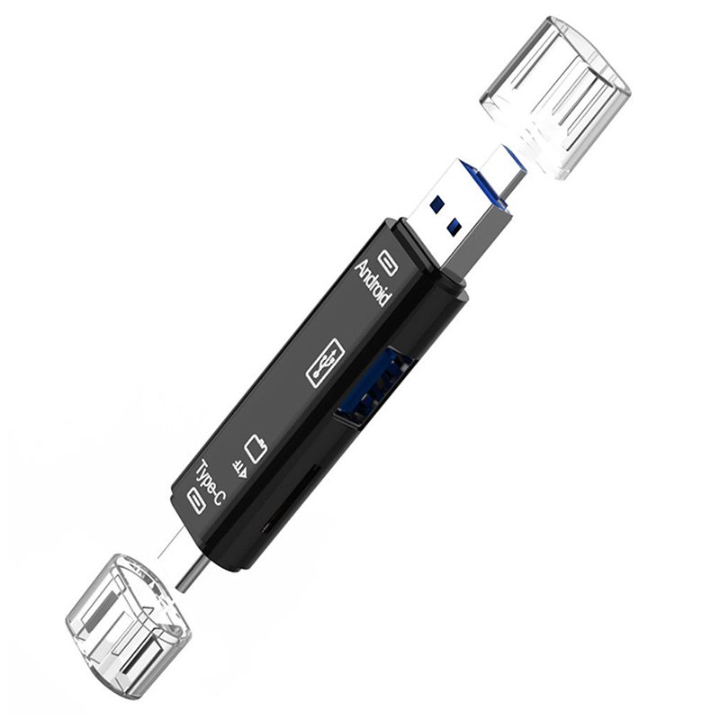 ID 5 in 1 USB 2.0 Type C / USB / Micro USB SD TF Memory Card Reader OTG Adapter black