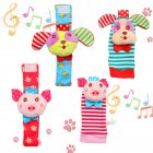  Indonesia Direct  Acekid Baby Rattle Set  4Pcs Wrist Rattle and Socks Toys Set Toddler Soft Animal Toys Pig and Puppy