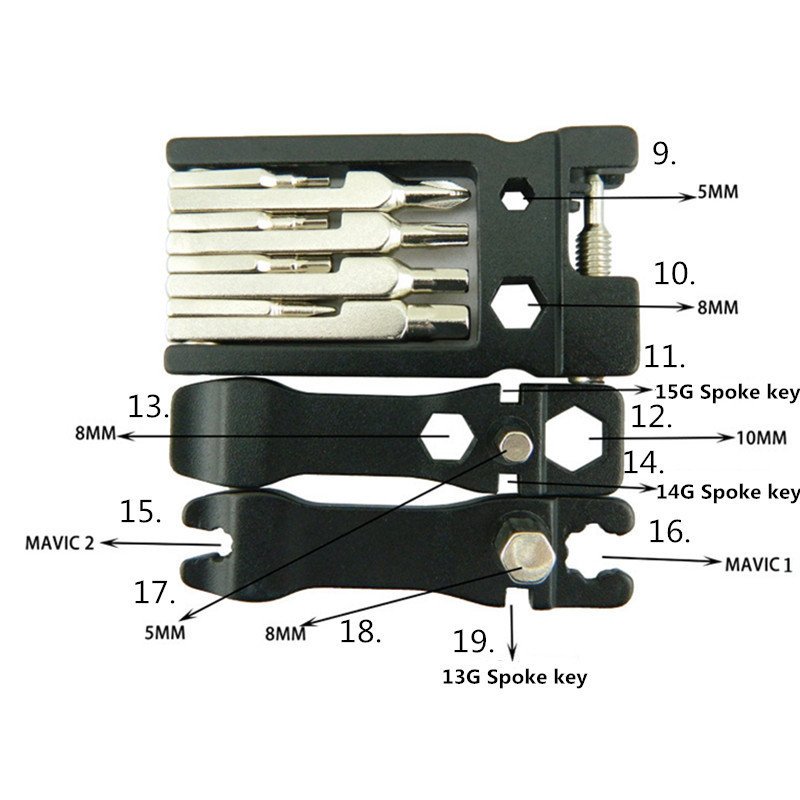 [Indonesia Direct] Bicycle Mechanic Fix Tools 19 in 1 Portable and Foldaway Multi-function Repair Tool Kit