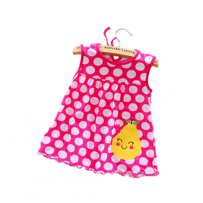 [Indonesia Direct] Cute Cartoon Newborn Baby Printing Sleeveless Dress Casual Round Neck Skirt Rose red pear_0-1 years old skirt, 1-2 years old tops