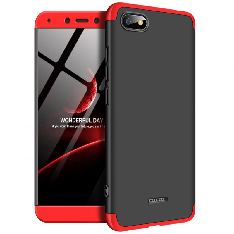 [Indonesia Direct] For XIAOMI Redmi 6A Ultra Slim PC Back Cover Non-slip Shockproof 360 Degree Full Protective Case Red black red_XIAOMI Redmi 6A