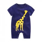 [Indonesia Direct] Infant Summer Cartoon Printing Short Sleeve Jumpsuit Button Open-Crotch Romper for Babies Toddlers Navy giraffe_80cm