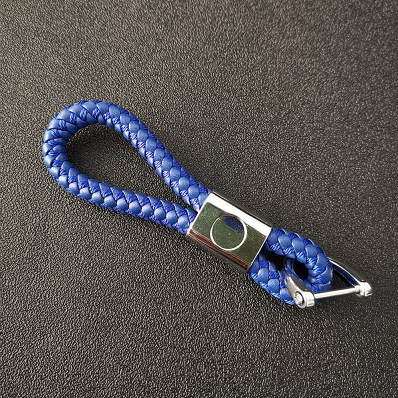 [Indonesia Direct] Metal Car Key Ring PU Leather Knitting Vachette Clasp Keychain Key Ring Chain blue