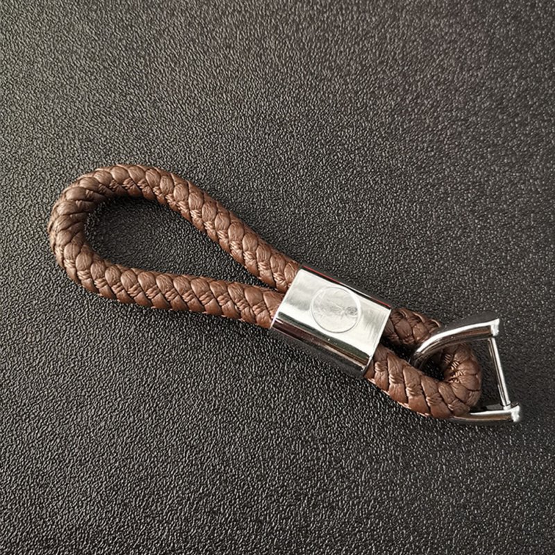 ID Metal Car Key Ring PU Leather Knitting Vachette Clasp Keychain Key Ring Chain brown