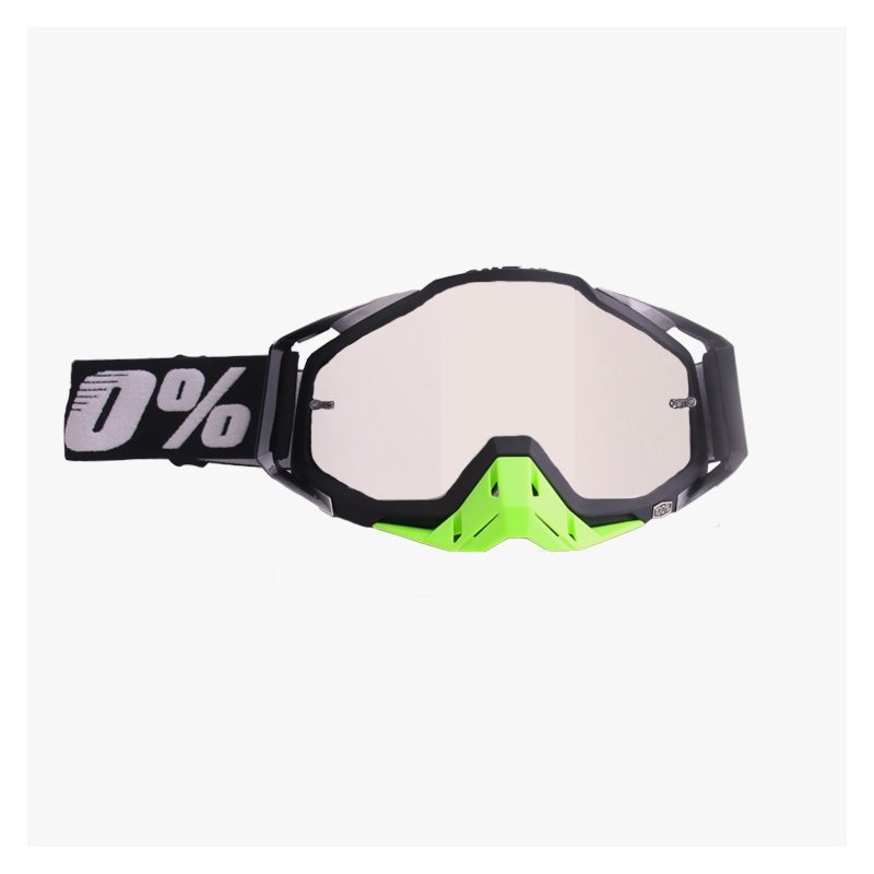 [Indonesia Direct] Motocross Goggles Motorcycle Glasses Racing Moto Bike Cycling Sunglasses Riding Goggles All black + green