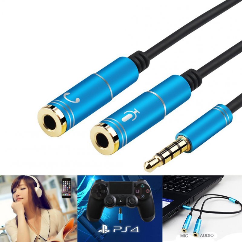 [Indonesia Direct] Portable Headset Adapter Splitter 3.5mm Jack Cable with Separate Mic and Audio Headphone Connector  blue