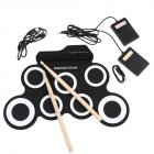  Indonesia Direct  Portable Electronic Drum Digital USB 7 Pads Roll up Drum Set Silicone Electric Drum Pad Kit with DrumSticks Foot Pedal black