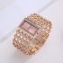  Indonesia Direct  REALY Women s Quartz Diamond Case Alloy Bracelet Square Watch with Super Thin Hollow Strap Rose gold