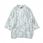  Indonesia Direct  Unisex Vintage Ukiyo E Pattern Kimono Loose Sleeve Cotton Shirts Tops Crane white XL