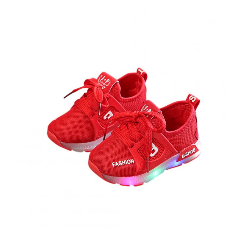 [Indonesia Direct] Unisex Children LED Light Shoes Sports Casual Anti-skid Baby Breathable Shoes  red_23 inner length 14cm