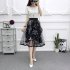  Indonesia Direct  Women Summer Fashion Mesh Printing High Waist A line Tutu Skirt red One size