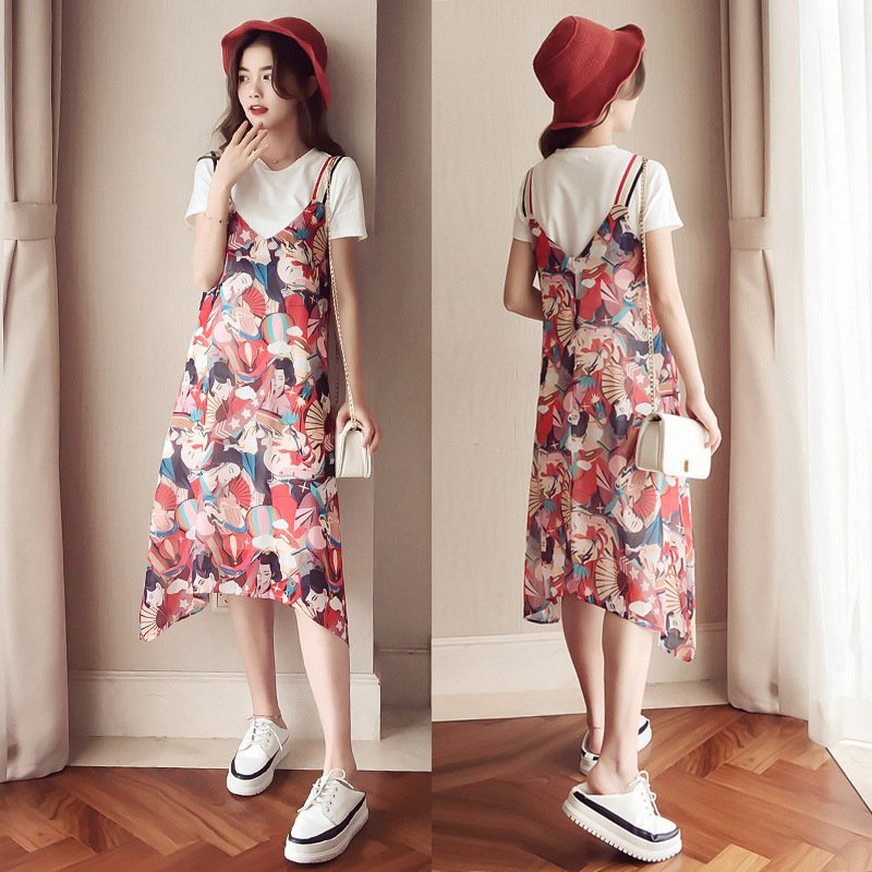 ID Women Summer Printing Straps Dress Photo Color_L