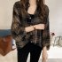  Indonesia Direct  Women Loose Plaid Pattern Long Sleeve Blouse black XL
